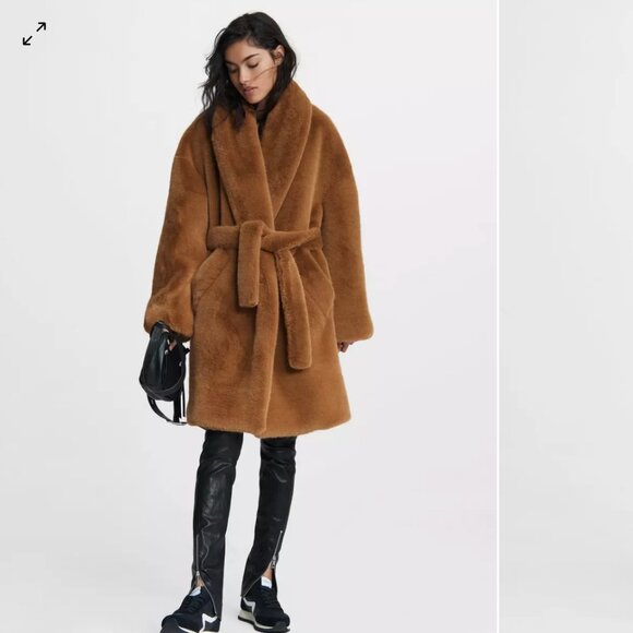 Rag & Bone Bijou Faux Fur Coat Oversized Fit Coat Medium, Camel - Picture 2 of 5